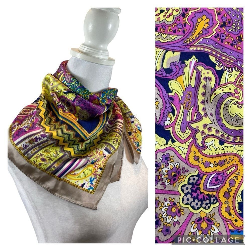 Bright Square Paisley Print Neck Scarf Multicolored